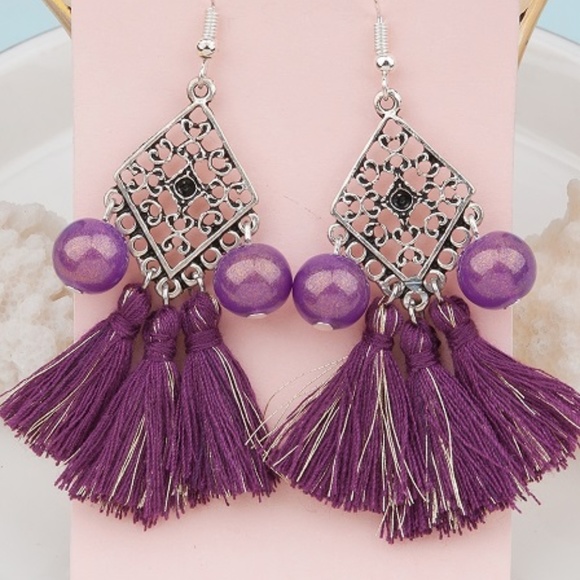 Jewelry - New Cute Purple Boho Bead Sexy Tassel Earrings